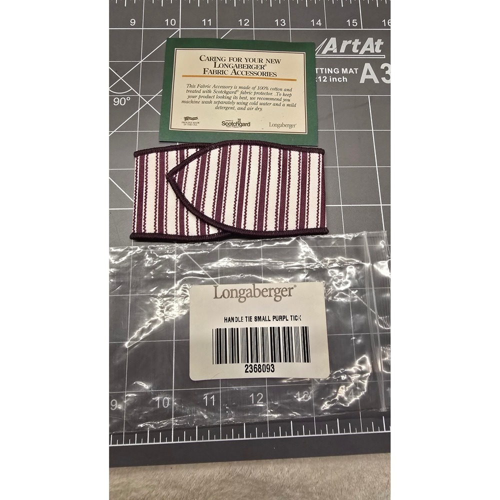 Longaberger Purple Ticking Small Basket Handle Tie Wrap 2368093 Cotton USA